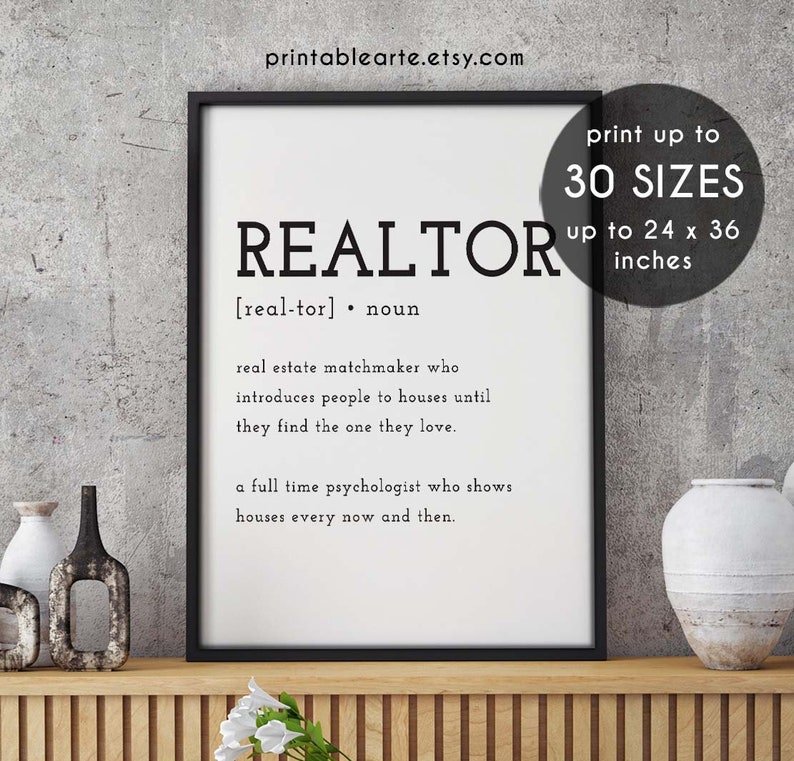 Realtor Print Realtor Poster Realtor Definition Print Etsy