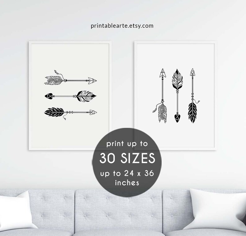Arrow Art Set of 2 Prints Arrow Wall Art Arrow Printable Etsy