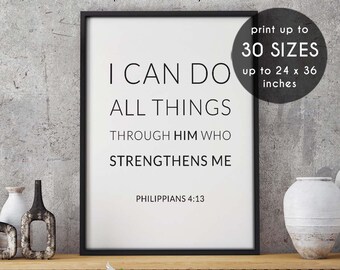 I can do all things, Philippians 4:13, scripture, christian decor, scripture printable, christian quote, Bible art print, Bible verse