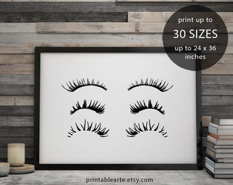 Eyelashes, makeup print, eyelash print, fashion print, printable art, makeup art, beauty print, eyelashes art, wall art, eyelashes print