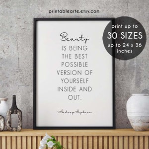 Beauty is being the best version, printable quote, typography poster, inspirational print, audrey hepburn sign, audrey hepburn quote, 49IQ