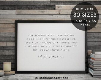 For beautiful eyes, inspirational quote, audrey hepburn art, motivational quote, typography print, wall art, printable art, horizontal,45IQ