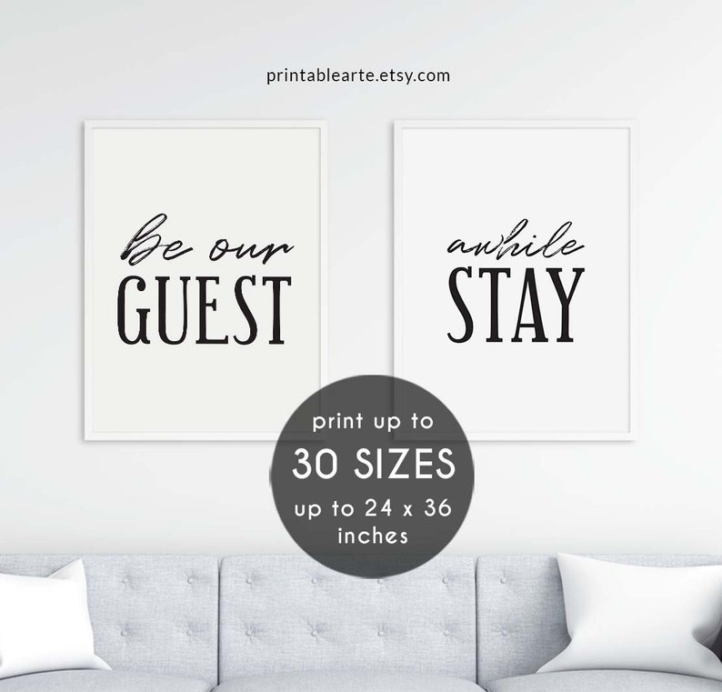 Guest Room Wall Art Be our guest stay awhile Printable Guest Room Printable Be our guest stay awhile Print Set of 2 Guest Room Quote Art