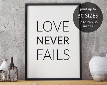 love never fails, wedding gift, love, bible verse print, anniversary gift, scripture, love is patient, love is kind, bible verse, Bible art