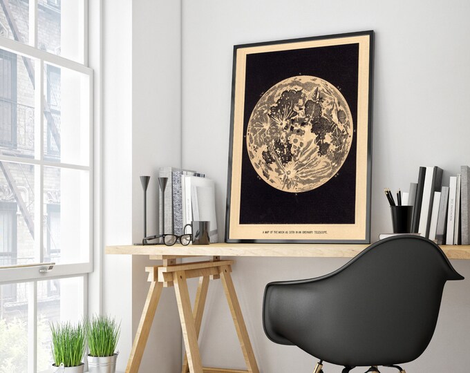 Lunar Moon Print, Vintage Moon Poster, Vintage Luna Print, Solar System Art, Moon Child Art, Full Moon Poster Art