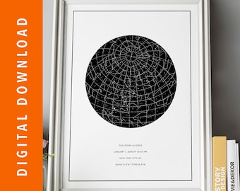 DIGITAL DOWNLOAD - Custom Star Map, Constellation Chart, Map of the Night Sky, Custom Star Chart, Personalized Star Map, Constellation Map
