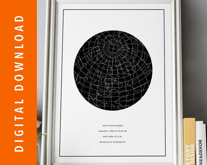 DIGITAL DOWNLOAD - Custom Star Map, Constellation Chart, Map of the Night Sky, Custom Star Chart, Personalized Star Map, Constellation Map