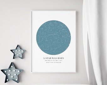 Night Sky By Date, Day You Were Born, Night You Were Born, Newborn Baby Gifts, Starry Night Nursery, Night Sky Art, Custom Star Map