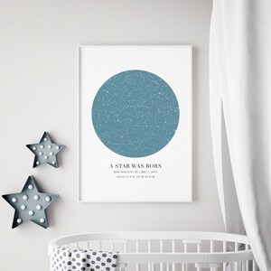 Ciel nocturne par date, jour de votre naissance, nuit de votre naissance, cadeaux pour nouveau-nés, pépinière de nuit étoilée, art du ciel nocturne, carte des étoiles personnalisée