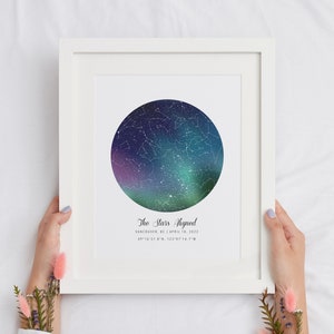 Carte du ciel personnalisée, carte du ciel nocturne, carte du ciel personnalisée, carte du ciel personnalisée, cadeaux aurore boréale, aurores boréales