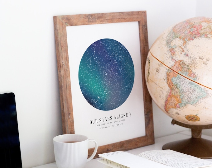 Custom Star Map, Constellation Chart, Map of the Night Sky, Custom Star Chart, Personalized Star Map, Aurora Borealis Gifts, Northern Lights