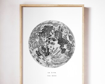 Full Moon Poster Art, Lunar Moon Print, Vintage La Luna Moon Poster, Vintage Luna Print, Solar System Art, Celestial Dorm Room Art