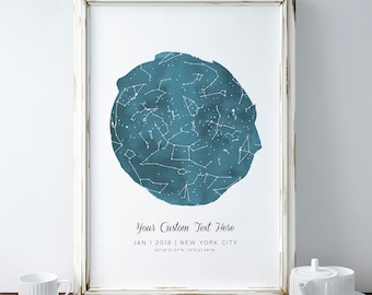 Custom Star Map, Constellation Chart, Map of the Night Sky, Custom Star Chart, Personalized Star Map, Constellation Map