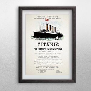 Titanic Poster, Historical Art Print, Titanic Gift, Titanic Print, Titanic Artwork, Vintage Titanic Print, RMS Titanic