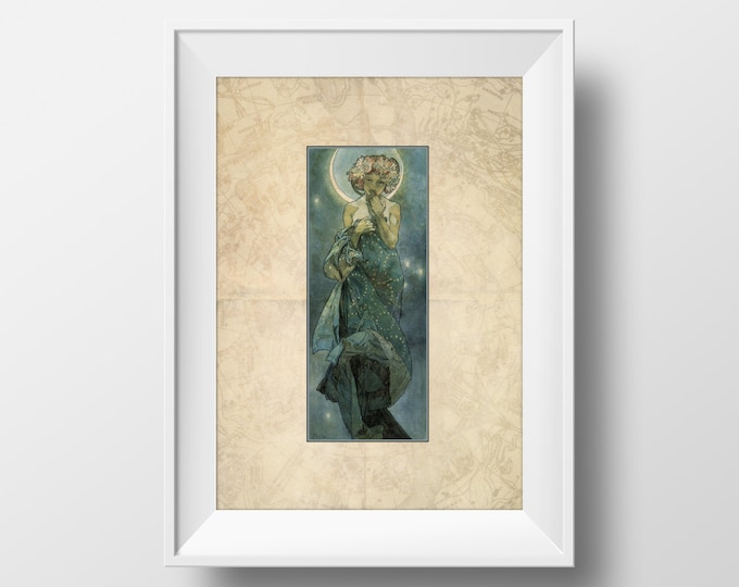 Vintage Poster - "Lady of the Moon" - Vintage Celestial Decor, Astronomy Decor, Vintage Moon and Stars Art, 19th Century Decor