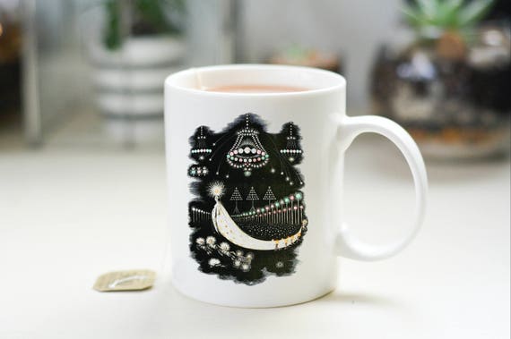 White Ceramic Mug  — "Wanderings of a Comet" — "Pérégrinations D'une Comète" — Vintage Celestial Art — Gift Ideas — Coffee & Tea