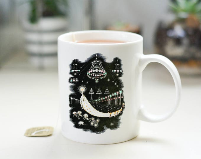 White Ceramic Mug  — "Wanderings of a Comet" — "Pérégrinations D'une Comète" — Vintage Celestial Art — Gift Ideas — Coffee & Tea