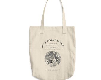 Eco Friendly Tote Bag — "De La Terre a la Lune"— Vintage Lunar Decor — Astronomy Art — Vintage Bag — Reusable Tote Bag