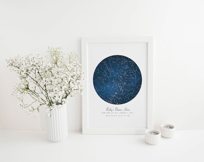 Miscarriage Sympathy Gift, Pregnancy Loss Memorial Keepsake, Custom Star Map, Constellation Chart, Map of the Night Sky, Bereavement Gift