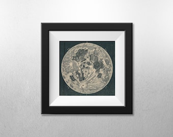Lunar Moon Print, Vintage Moon Poster, Vintage Luna Print, Solar System Art, Moon Child Art, Full Moon Poster Art