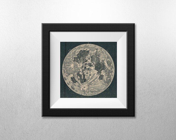 Lunar Moon Print, Vintage Moon Poster, Vintage Luna Print, Solar System Art, Moon Child Art, Full Moon Poster Art