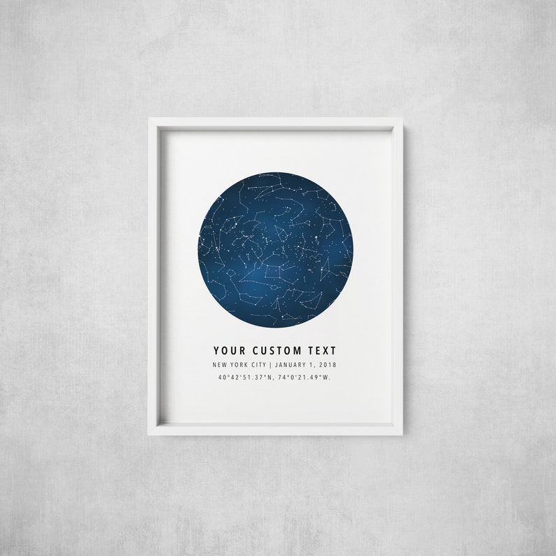 Star Map By Date, Custom Star Map, Constellation Map, Star Map Print, Night Sky Map, Custom Map Gift, Stars The Night We Met MULTI-BLUE