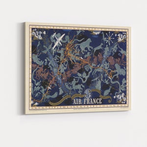 Canvas Art Print - Vintage 1939 Air France Constellation Map, Vintage Star Map, Constellation Wall Art, Celestial Decor