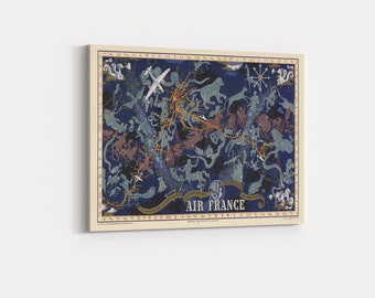 Canvas Art Print - Vintage 1939 Air France Constellation Map, Vintage Star Map, Constellation Wall Art, Celestial Decor