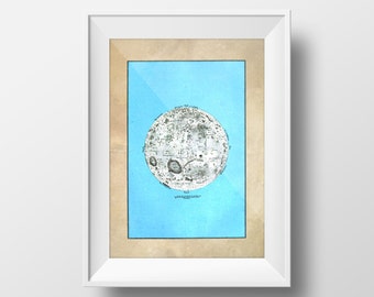 Vintage Moon Poster - "Geography of the Moon" - Vintage Moon Decor, Astronomy Decor, Vintage Moon Art, 19th Century Art