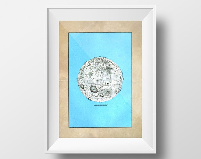 Vintage Moon Poster - "Geography of the Moon" - Vintage Moon Decor, Astronomy Decor, Vintage Moon Art, 19th Century Art
