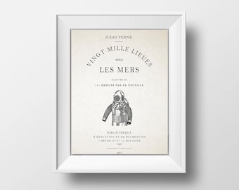 Vintage Typography Poster - Vingt Mille Lieues sous Les Mers | "20,000 Leagues Under The Sea"  Vintage French Art