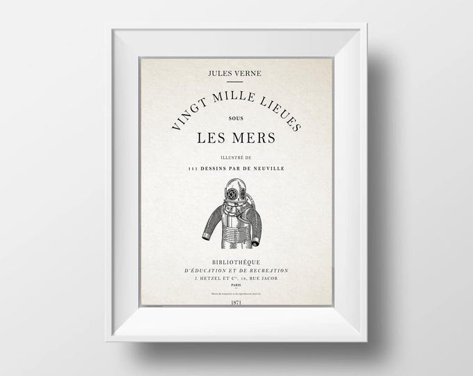 Vintage Typography Poster - Vingt Mille Lieues sous Les Mers | "20,000 Leagues Under The Sea"  Vintage French Art
