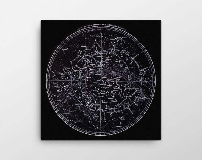 Canvas Wall Hanging - Vintage Star Chart - "Carte Du Ciel Visible Sur L'Horizon De Paris" (Map Of Heaven Visible On The Horizon In Paris)