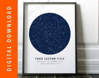 DIGITAL DOWNLOAD - Custom Star Map, Constellation Chart, Map of the Night Sky, Custom Star Chart, Personalized Star Map, Constellation Map
