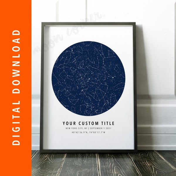 DIGITAL DOWNLOAD - Custom Star Map, Constellation Chart, Map of the Night Sky, Custom Star Chart, Personalized Star Map, Constellation Map