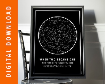 DIGITAL DOWNLOAD - Custom Star Map, Constellation Chart, Map of the Night Sky, Custom Star Chart, Personalized Star Map, Constellation Map