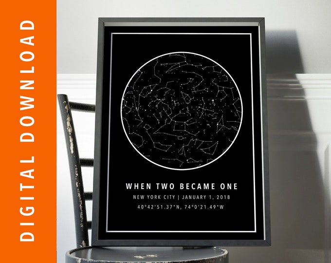 DIGITAL DOWNLOAD - Custom Star Map, Constellation Chart, Map of the Night Sky, Custom Star Chart, Personalized Star Map, Constellation Map