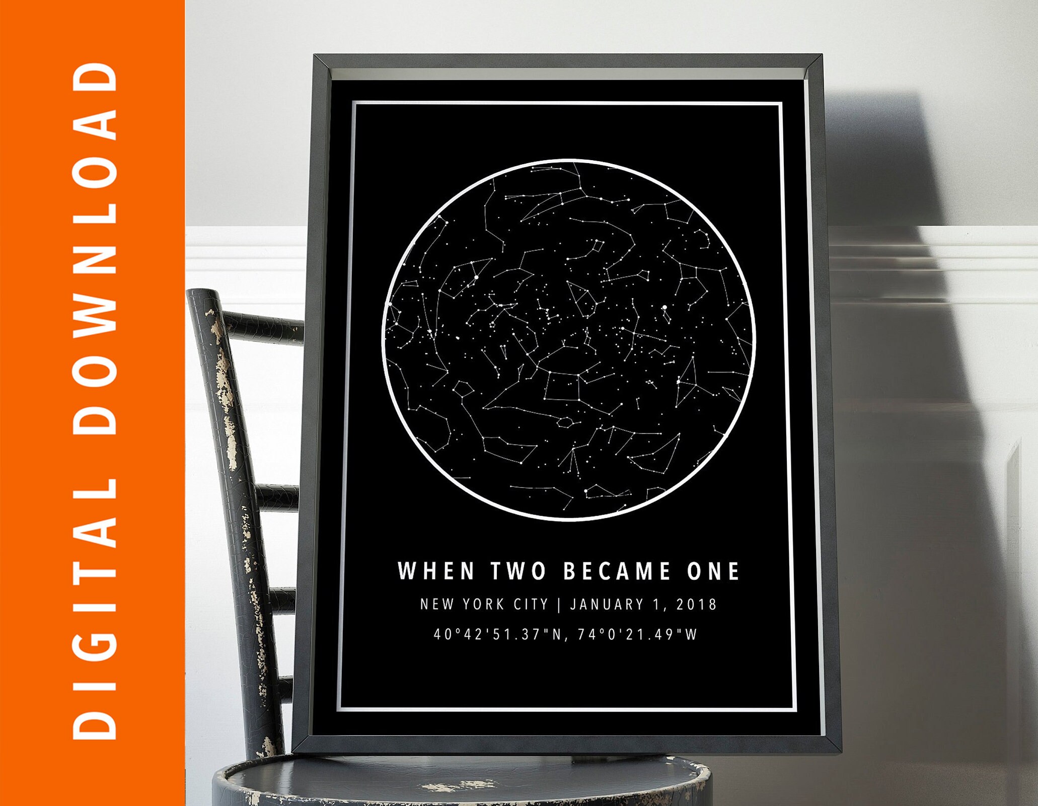 DIGITAL DOWNLOAD - Custom Star Map, Constellation Chart, Map Of.