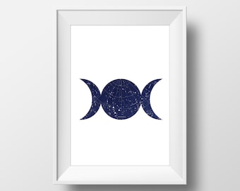 Maiden Mother Crone, Wiccan Decor, Vintage Star Map, Celestial Art Print, Astronomy Art, Celestial Dorm Room