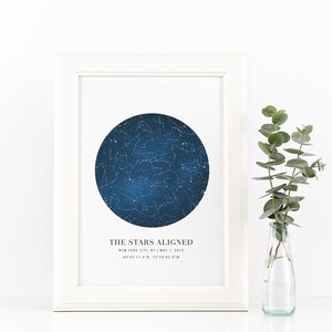 Carte des étoiles par date, carte des étoiles personnalisée, carte de la constellation, impression de carte des étoiles, carte du ciel nocturne, cadeau carte personnalisée, étoiles la nuit où nous nous sommes rencontrés