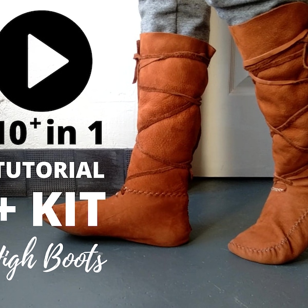 High Boot Kit + "The Base" Extensive - Make your own Patterns for Moccasins in 10+ Different Styles - DIY Boots Fringes / Laces / Buttons