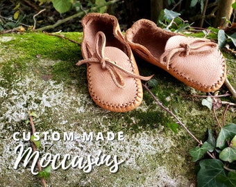 Baby Moccasins - Leather Soft-Soled Baby and Toddler Shoes - Children Barefoot-Shoes / Made-to-Order