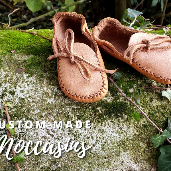 Baby Moccasins - Leather Soft-Soled Baby and Toddler Shoes - Children Barefoot-Shoes / Made-to-Order