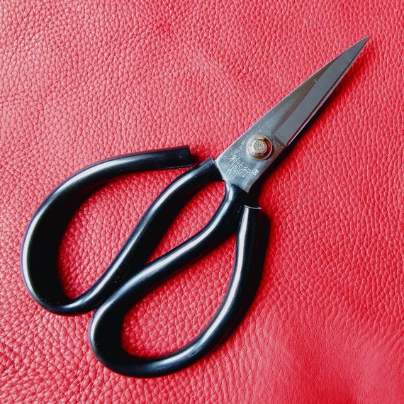 Carbon Steel Leather Scissors - Sharp Point Tip, Rubber Grip