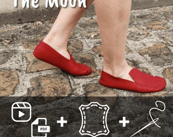 Kit para fazer mocassim de couro: The Moon Barefoot Shoes, tutorial em vídeo (moldes em PDF)