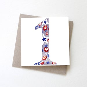Nummer 1 Sterren // Eerste verjaardagskaart, 1e verjaardagskaart, 1e verjaardag, nummer 1, Wenskaart, Leeftijd 1, Sterren, Blauw, Jubileum