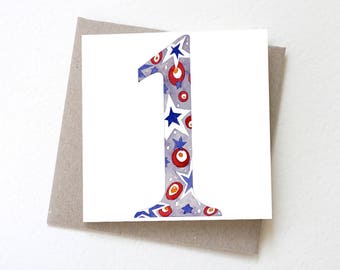 Watercolor Number One Birthday Card, Stars Design