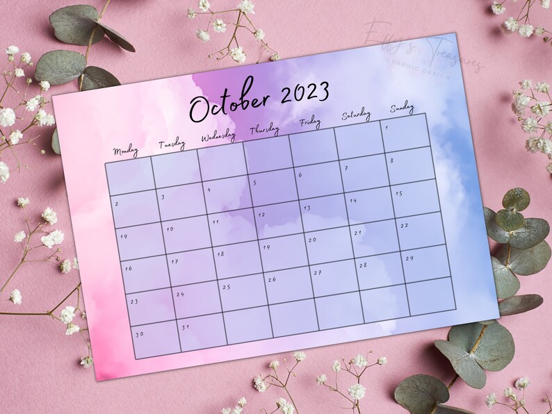 Printable Monthly Calendar 2023 2024 Pink Calendar Printable Etsy México