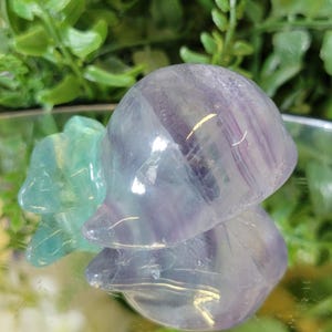 Purple Green Banding Fluorite Whale Carving: Rainbow Accents
