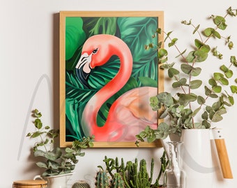 Flamingo Wall Print, Print at Home Flamingo, Digital Download Flamingo